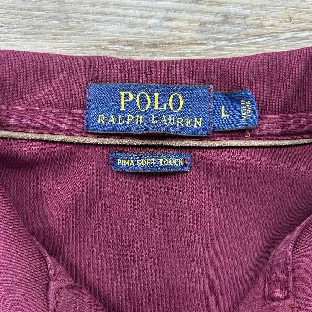 Polo Ralph Lauren Large Pima Soft Touch Polo Shirt Maroon Long Sleeve Collared